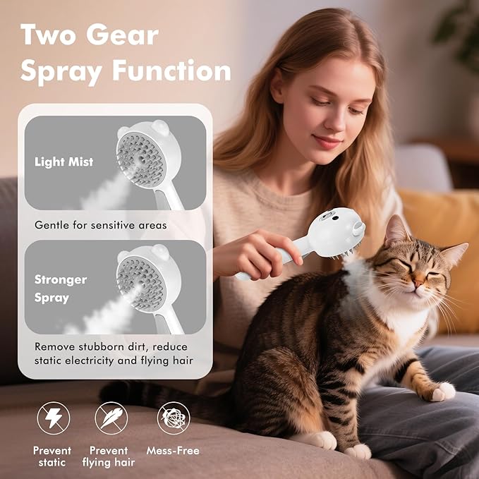 4 in 1 Pet Steam Brush for Cat & Dog, Cat Steam Brush for indoor Cats, Self Cleaning Shedding & Grooming Tool with Waterless Shampoo, Pet Spray Hair Removal Comb with Release Button & Water Tank