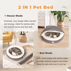 23" Covered Cat Bed Cave for Indoor Cats and Small Dogs - Enclosed Cozy Pet Bed with Hooded Roof for Added Security & Warmth, Washable & Removable Cushion, Anti-Slip Bottom Cat House, Gray
