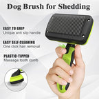 3PCS Dog Grooming Kit - Deshedding Dog Brush, Self Cleaning Slicker Brush, Bath Brush and Comb, Suitable for Hair Removal and Bathing of Dogs & Cats (Green Black)