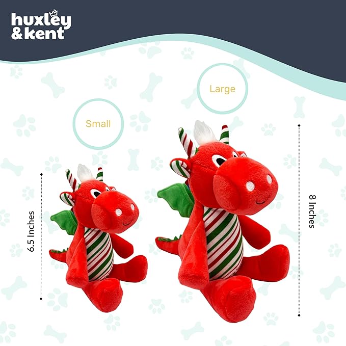 Huxley & Kent Funny Dog Toy w/Squeaker – Holiday Power Plush Squeaky Dog Toys for Small, Medium & Large Dogs – Soft Stuffed Animal for Indoor Play & Fetch - Snowball Dragon, Small