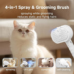 REIKIYA Cat Steam Brush,4-in-1 Spray Hair Removal Dog Brush for Shedding & Grooming with UV Light, Anti-Static Pet Spray Comb with One-Click Release Button