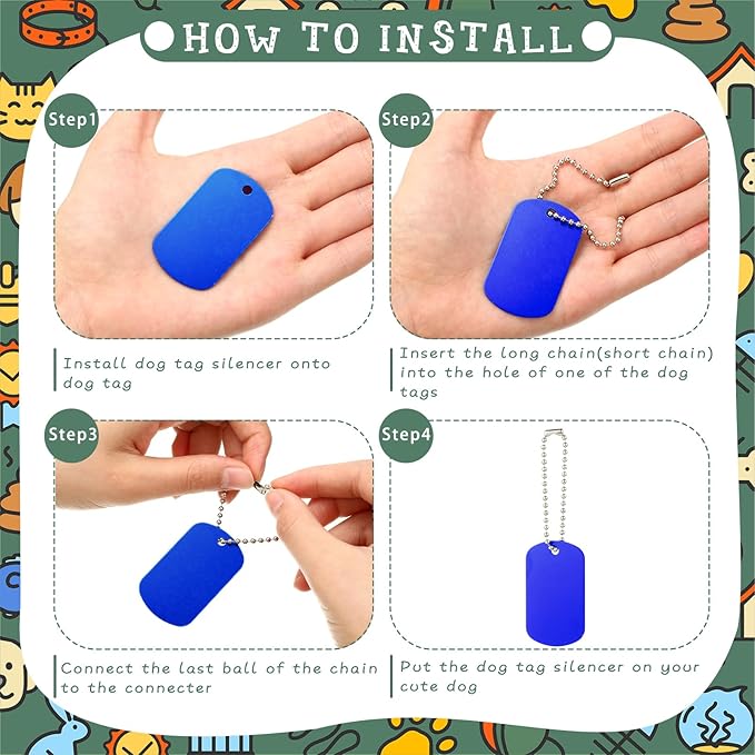 Yinkin 200 Pcs Personalized Military Dog Tags Set Including 100 Pcs Aluminum Blank Dog Tags for Engraving 100 Ball Steel Chain Rectangle Metal Blank Stamping Label for DIY Craft(Blue)