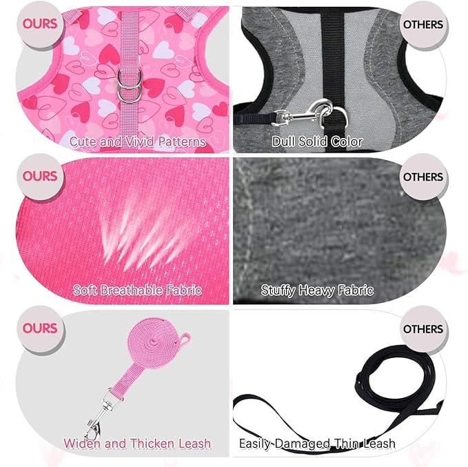 BINGPET Cat Harness and Leash Set Escape Proof for Walking,Step-in Harness with Lightweight Soft Breathable Mesh,Adjustable Easy Control Harness for Kitten Puppy Small Medium Large Cats(Heart,M)