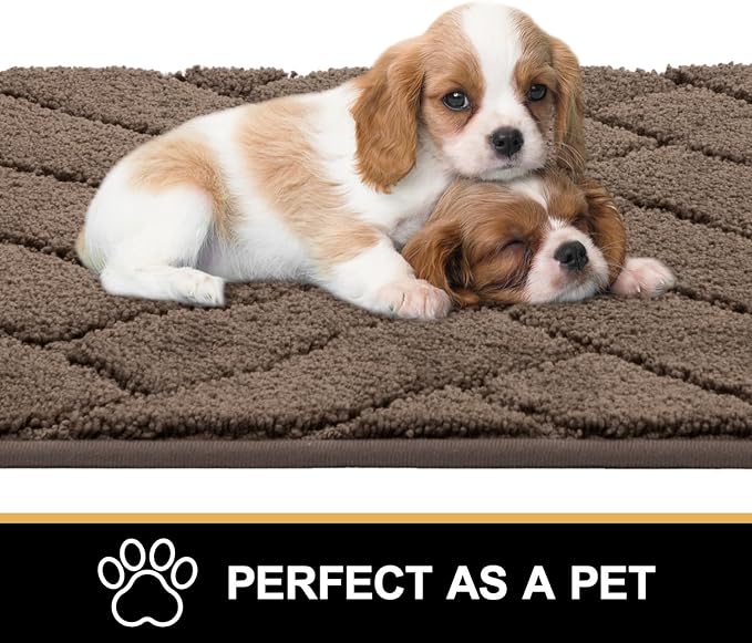 Tindbea Dog Mat for Muddy Paws,Absorbs Moisture Dirt Non-Slip Washable Mud Mat for Dogs,Soft Rubber Backing Front Inside Pet Rug for Entryway, Mud Dog Paws, Patio(20"x31.5",Latte)