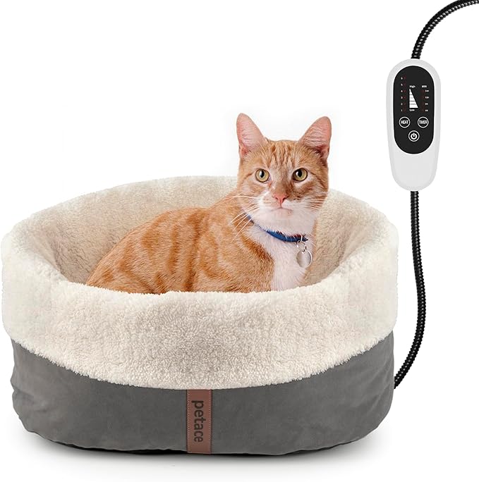 Heated Cat Bed with Auto Shut Off Timer, 17.7" x 13.7" Adjustable Temperature Indoor Pet Heating Cushion Bed for Kittens, Cats, Puppies and Small Dogs, Gray