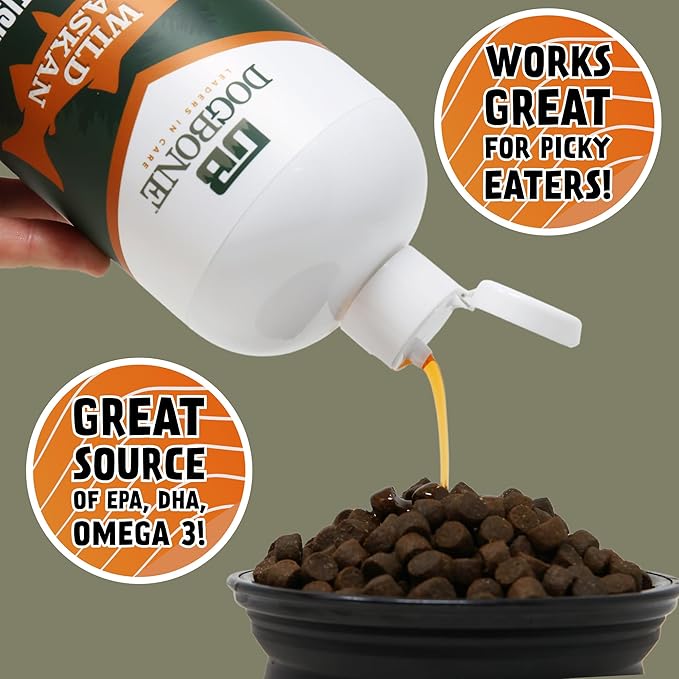 DogBone Fish Oil for Dogs 32 oz | Salmon Oil | Dog Fish Oil | Omega 3 | Dog Joint Supplement | Pet Vitamins and Supplements | Wild Alaskan Salmon Oil for Skin and Coat