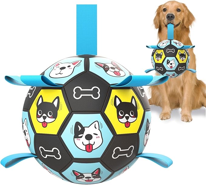 7" Dog Toy Soccer Ball with Straps, Herding Ball for Dogs, Outdoor Interactive Dog Toy, Dog Fetch Toy, Ideal for Medium & Large Dogs, Great Puppy Birthday Gifts
