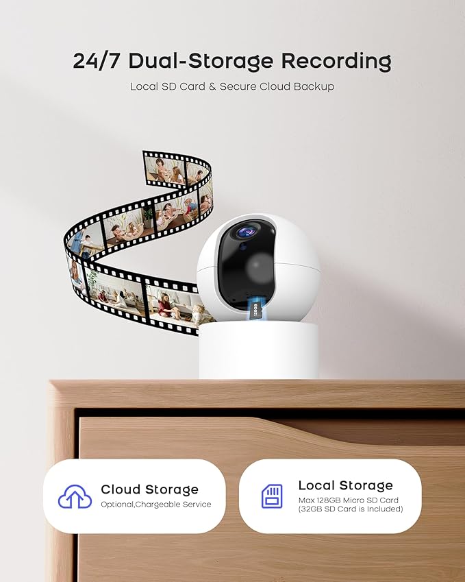 PGST Camera for Home Security Indoor, WiFi Home Security Camera 1080P Two-Way Audio, Night Vision, Motion Sensor, Automatic Tracking, Cloud/SD Storage, Compatible with Alexa