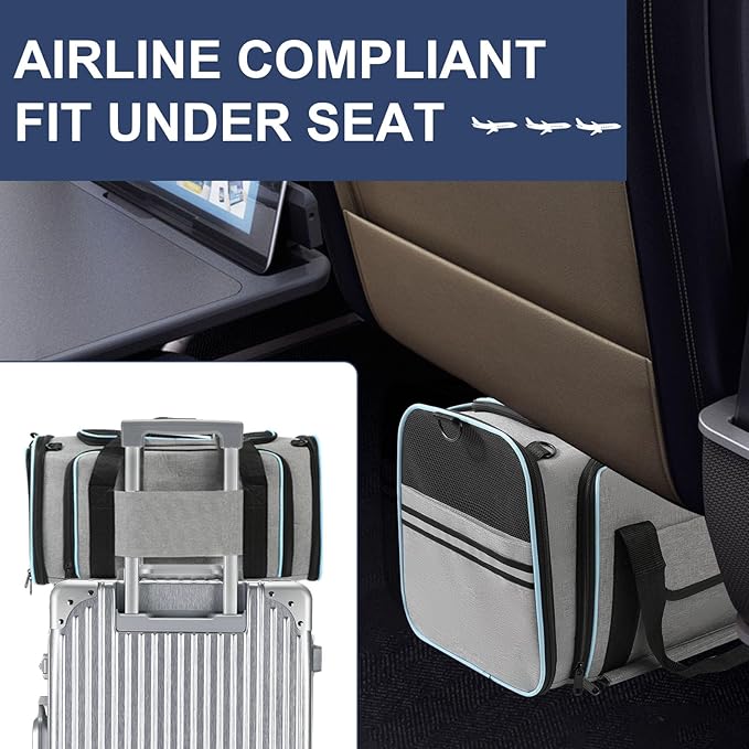 Pet Dog Cat Carrier Soft, Airline Approved Dog Carriers for Small Dogs, Washable Pet Carrier, Large Cat Travel Carriers, Portable TSA Carrier in Cabin, Soft Pet Bag Carrier for Puppy (Grey)