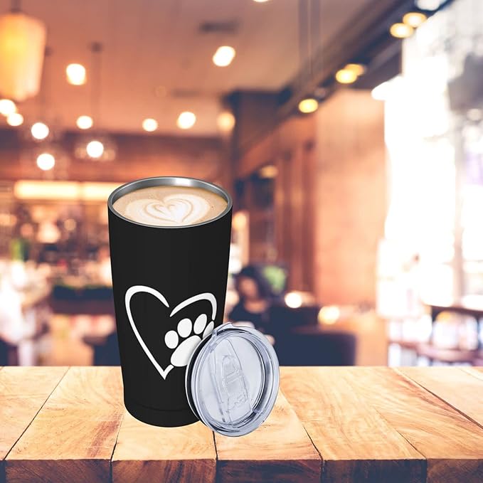 Dujiea 20oz Tumbler With Lid And Straw, Dog Pet Paws Love Heart Vacuum Insulated Iced Coffee Mug Reusable Travel Cup Stainless Steel Water Bottle