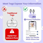 Dog ID Tag with QR Code & NFC, Silent Silicone Dog Name Tags Personalized for Pets- Scan QR for Instant Location Alert, Emergency Contact and Modifiable Pet Profile (Purple)