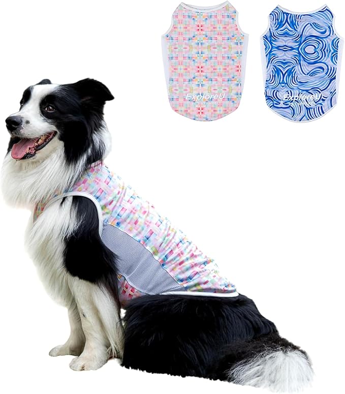 Sun Protection Dog Shirts, Breathable Cooling Vest for Summer Lightweight Quick Dry and Insert Prevention Cotton Tank Top for Small Medium Large Pet Outdoor, Hiking (Candy Patch, Large)