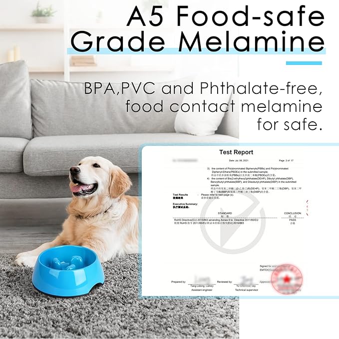 Super Design Slow Feeder Dog Bowl, Blue, Melamine, 1.5 Cup, Non-Skid Base, Heat-Resistant, Safe for Multiple Pets, Easy to Clean, Suitable for Medium to Large Dogs