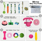20Pcs Puppy Chew Toys for Teething, Dog Chew Rope Toys, Pet Dog Toothbrush, Treat Balls, Plush Squeaky Toy for Small Medium Dogs with Basket