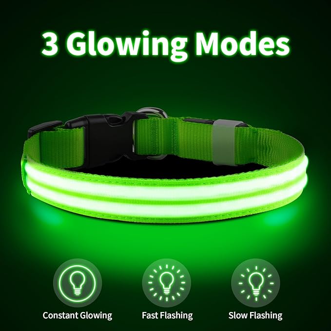 PcEoTllar Lighted Dog Collars for Night, Light Up Dog Collar Rechargeable Water-Resistant Flashing LED Dog Collars Safety Glow in The Dark Dog Collars Light for Large Small Medium Dogs