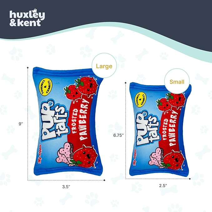Huxley & Kent Funny Dog Toy w/Squeaker – Power Plush Squeaky Dog Toys for Small, Medium & Large Dogs – Soft Stuffed Animal for Indoor Play & Fetch - Pup-Tarts Frosted Pawberry, Small