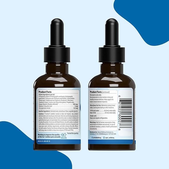 Pet Wellbeing Immune Sure for Cats - Supports Normal Immune Defenses, Gut Flora Balance, Andrographis, Echinacea, Vitamin C, Zinc - Veterinarian-Formulated Herbal Supplement 2 fl oz (59 ml)