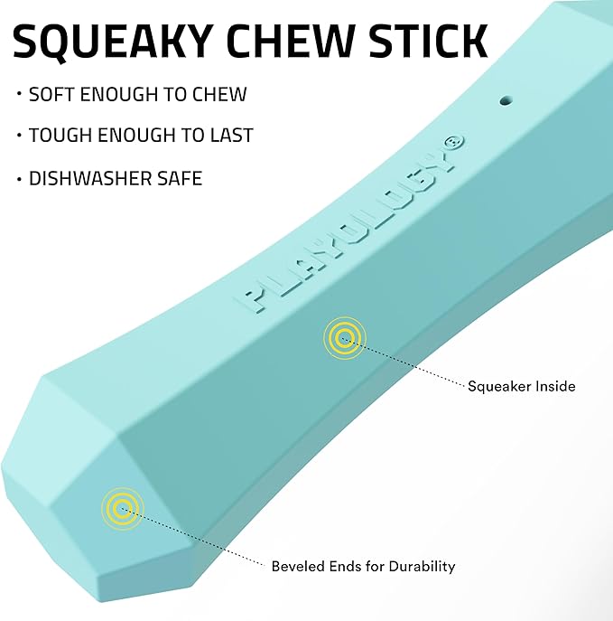 Playology Squeaky Dog Toy Fetch Stick | Durable Rubber Toys for Interactive Play | Peanut Butter Scented Fetch Stick for Large Dogs | Floating Dog Toy Made from Non Toxic Materials