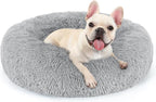 rabbitgoo Calming Dog Bed for Small Medium Dog, 27 inches Pet Bed Machine Washable, Non-Slip Round Fluffy Plush Faux Fur Dog Bed, Soft Donut Cuddler Cushion for Small Dog, Light Grey