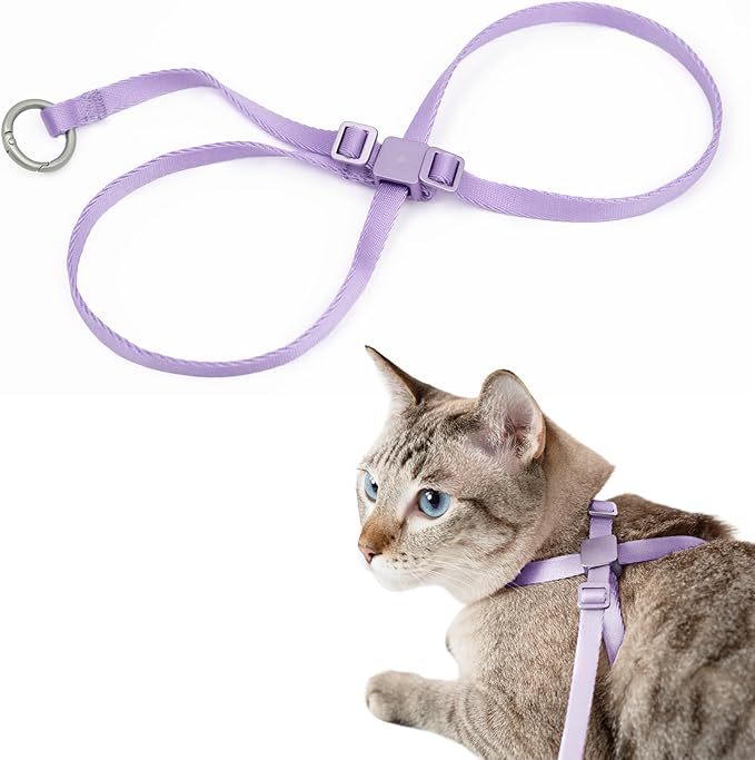 Cat Harness Escape-Proof Anti-Choking Adjustable Nylon Harness Lightweight with Anodized Aluminum Buckle, Ideal for Cats Outdoor Walking Training, IDA Award (Monet Purple, M (17.7"))
