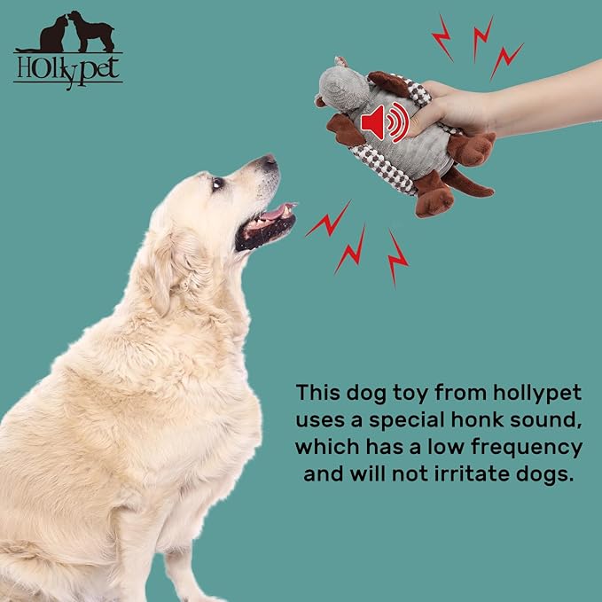 Hollypet Plush Dog Squeaky Toy Stuffed Armadillo Animal Pet Puppy Chew Toys with Clean Teeth for Small Medium Large All Breed Sizes Dogs, White and Light Grey,8 in