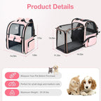 Lekebobor Large Cat Backpack Carrier Expandable Foldable Pet Carrier Backpack for Small Dogs Puppy Medium Cats Fit Up to 18 Lbs for Travel, Hiking,Pink XL Size