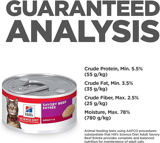 Hill's Science Diet Adult 1-6, Adult 1-6 Premium Nutrition, Wet Cat Food, Beef Minced, 2.9 oz Can, Case of 24