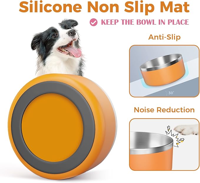 LIHONG Stainless Steel Dog Bowls for Small Meidum Sized Dogs,Dog Food Water Bowls No Slip,Dishwasher Safe(40oz,Orange)