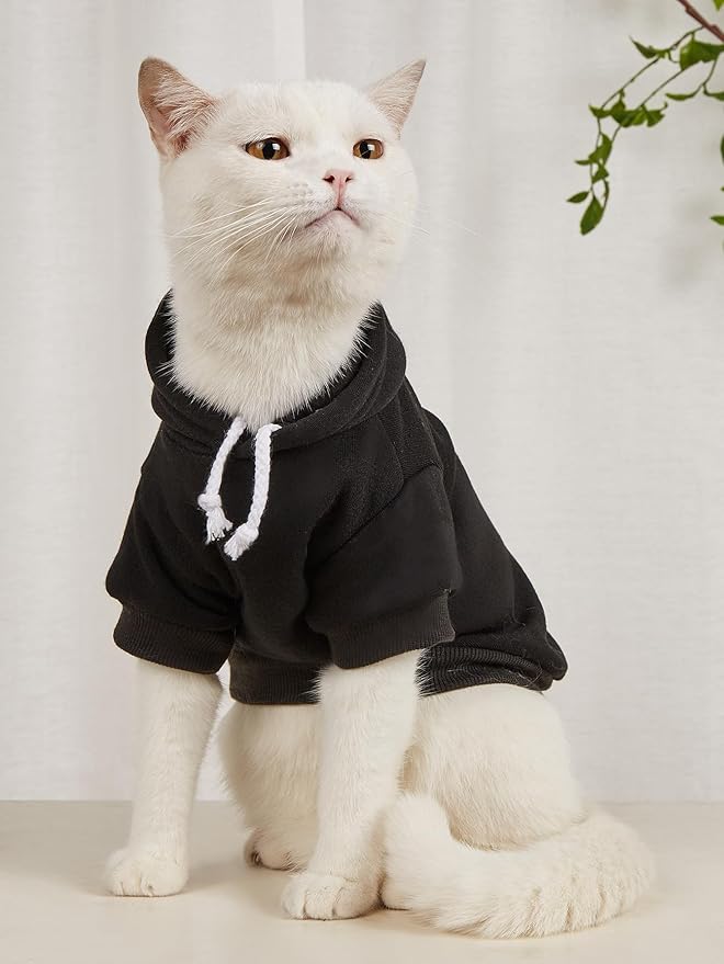 QWINEE Basic Dog Hoodie Sweatshirt Puppy Sweater Warm Cat Costumes Pet Clothes for Chihuahua Puppy Kitten Small Medium Dogs Black and Pink X-Large