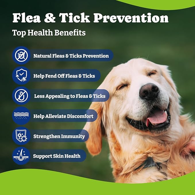 Flea & Tick Prevention for Dogs Chewables, YoYoBay Natural Dog Fleas and Ticks Control Supplement, Dogs Supplement, Natural Shield 5-in-1 Protection, Bacon & Sweet Potato Flavor, 180 Soft Chews