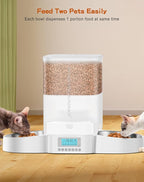 HoneyGuaridan Automatic Cat Feeder for Two,3.5L Cat Food Dispenser with Stainless Steel Bowl,Timed Feeder Programmable 1-6 Meals Control, Dual Power Supply,Desiccant Bag,10s Meal Call