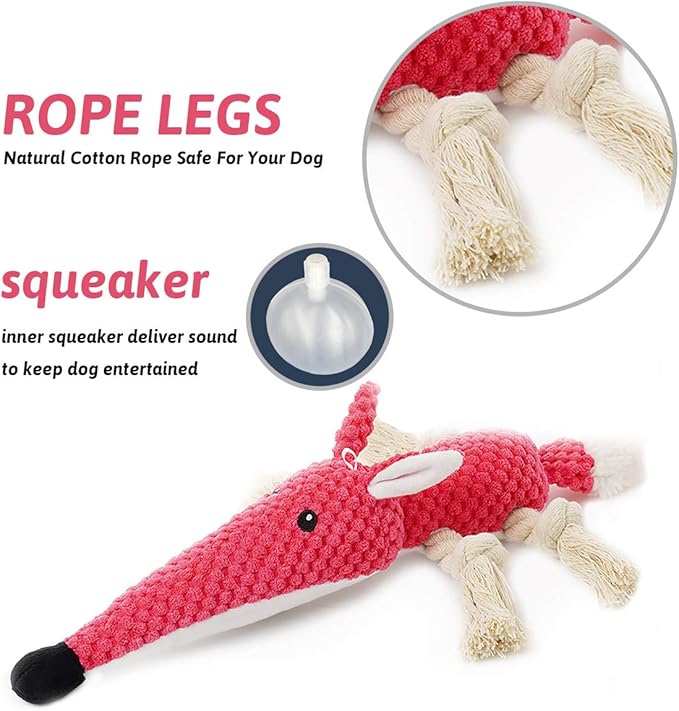 KOL Plush Dog Toy, Squeaky Interactive Puppy Dog Toys with Crinkle Paper, Durable Chew Toys for Small and Medium Dogs with Mouse Shape