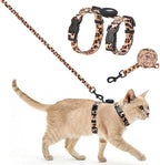 SCENEREAL Adjustable Cat Harness and Leash Set with AirTag Holder, Escape-Proof Design for Small to Large Cats, Lightweight Soft Travel Harness, Khaki Leopard