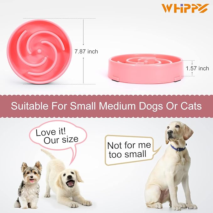 Whippy Slow Feeder Maze Bowl - Anti-Slip, No Choking, Interactive, Bloat Stop - Medium, Pink