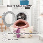 Cat Bed Calming Cat Beds,Indoor Washable Cat Bed，Anti-Slip Faux Fur Fluffy Cuddler Anxiety Cat Bed,Warming Cuddler Cushion Bed for Small Medium Dogs and Cats (Leather Pink, 20 * 20inch)