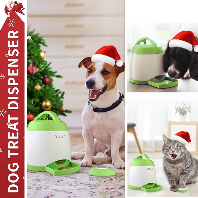 PETGEEK Automatic Dog Treat Dispenser with Button - Puzzle Memory Training Feeder, Pet Geek Button Treat Food Dispensing Toys Interactive, Iq Training Dog Feeder (Green)