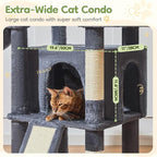 Taoqimiao 72 Inches Cat Tree for Large Cats, Multi-Level Tall Cat Tower, Widened Cat Condo with Large Scratch Board, 5 Scratching Posts, Metal Hammcock, Cozy Basket, Smoky Gray, MS045G