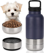 Dog Water Bottle, 3 in 1 Portable Insulated Pet Travel Water Bottle with 2 Detachable Water Bowl, Stainless Steel Travel Water Bottles for Dogs, 6-12H Insulation Dogs Travels Food and Water Container