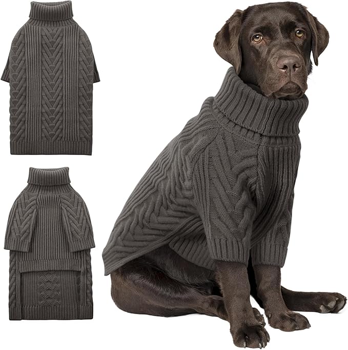 ASENKU XL Dog Sweater, Dog Sweaters for Extra Large Dogs,Pet Sweatshirt Apparel Turtleneck Pullover Winter Pitbull, Labrador Retriever(Dark Grey, X-Large)