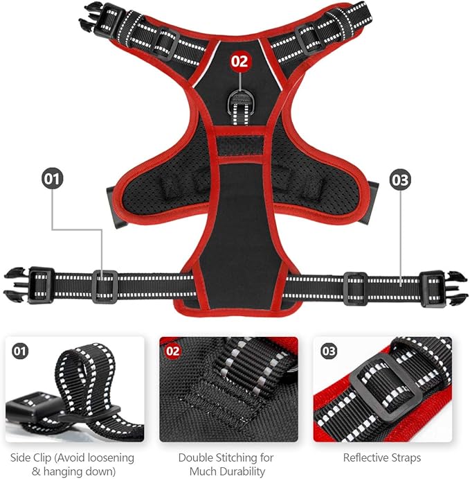 PHOEPET 2019 Upgraded No Pull Dog Harness, Reflective Adjustable Vest, with a Training Handle + 2 Metal Leash Hooks+ 3 Snap Buckles +4 Slide Buckles(XS, Black)