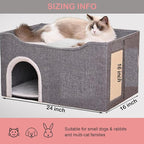 Heated Cat Bed Indoor w/ 12V Electric Heating Pad, Thermal Warming Heated Pet Bed House for Indoor Cats w/Scratching Post, Covered Cat Cave Beds & Furniture Foldable Cat Hideaway, 24x16x15