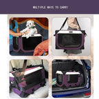 Large Cat Carrier, Collapsible Dog Travel Crate Portable Soft-Sided Pet Carrier with Super Soft Warm Plush Mat for Indoor and Outdoor 20x14x14in,Purple