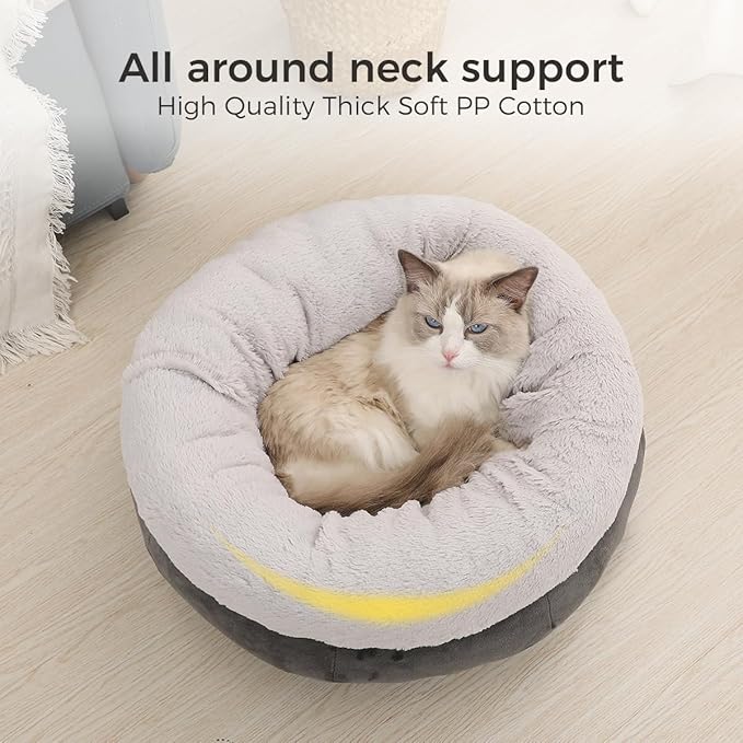 Cat Bed for Indoor Cats,Round Cat Bed for Small Pets,Washable Pet Bed with Non-Skid Bottom,Pet Bed for Puppy and Kitty,19 Inches,Deep Grey
