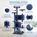 FDW Cat Tree 54in Cat Tower Multi-Level Durable Cat Scratching Post & Cozy Fun Cat Jumping Platform Space Saving Cat Condo Pet Play House for Indoor Cats,Navy Blue