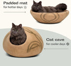 MEOWFIA Cat Cave – Premium Felt Cat Bed for Indoor Cats, Handmade 100% Merino Wool (Light Shades) (Medium, Beige)