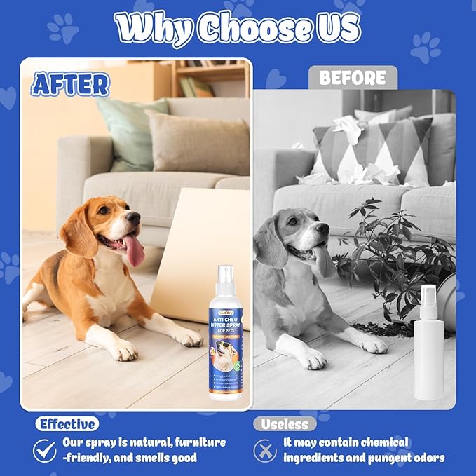 2PCS Bitter Apple Spray for Dogs to Stop Chewing, No Chew Spray for Dogs & Cats Protect Furniture Shoes Belongings, Dog Deterrent Training Aids Spray Natural No Alcohol & Trace