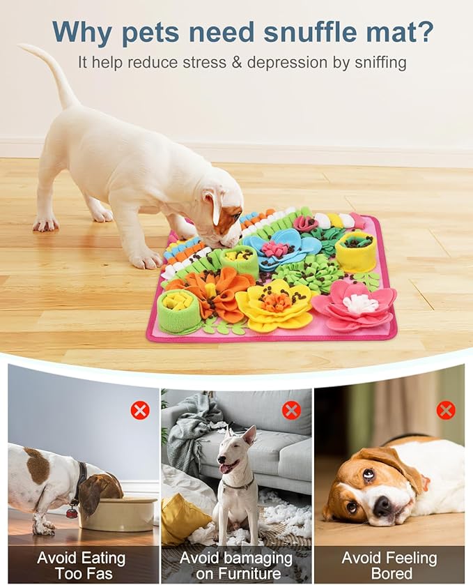 Snuffle Mat for Dogs Cats Rabbits, Pet Treats Feeding Mat, 15.4 x 15.4 inch for Small & Medium, Felt Wool Dog Sniff Mats for Slow Feed, Rabbit Foraging Mats, Relieve Anxiety, with Anti-Slip Bottom