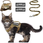 Tactical Cat Harness Escape Proof for Walking with Personalized Patches - Adjustable Cat Harness 8-20lbs Escape Proof - Soft Vest for Large Kitty with Optional Leash (Camo)