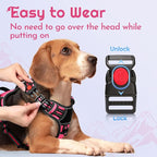 Eagloo Dog Harness for Large Dogs, Easy Wearing with 3 Buckles, Adjustable No Pull Pet Harness with 2 Rings for Walking, No Chock Reflective Soft Padded Vest with Control Handle, Pink & Black, XL