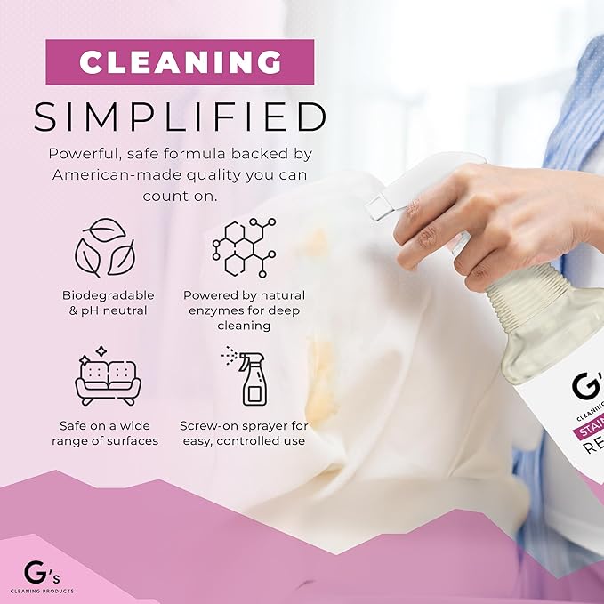 G's Cleaning Biodegradable Stain & Odor Remover Spray – 32 oz Pet Urine Enzyme Cleaner – Pet Odor Eliminator for Home – Cat & Dog Pee Carpet Cleaner – Stain Remover for Rug, Floor, Furniture, Mattress